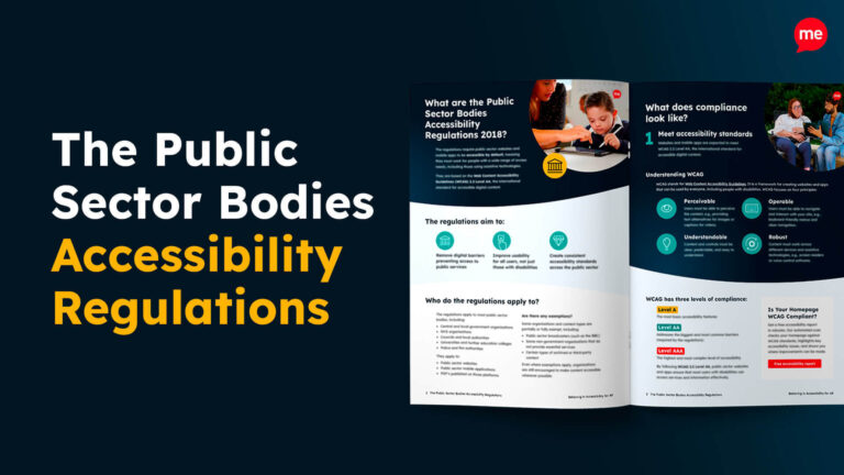 “The Public Sector Bodies Accessibility Regulations,” featuring a preview of an open booklet explaining the 2018 regulations, WCAG compliance levels, and accessibility standards, with the Recite Me logo in the corner.