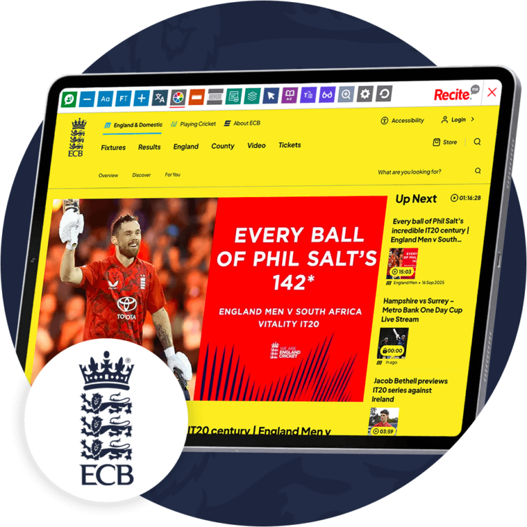 Mock-up of the Recite Me Toolbar being used on the ECB website.