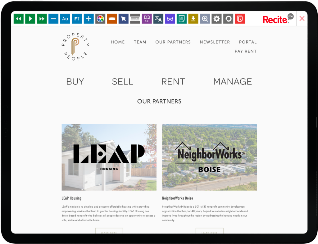 Tablet with screenshot of Idaho Property People website