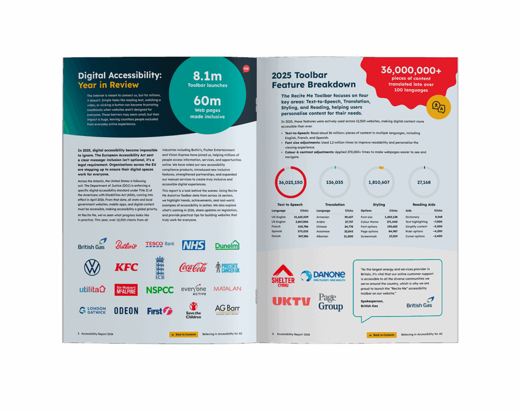 Mockup view of the Recite Me 2026 Accessibility Report