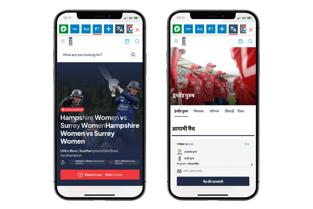 Mock-up of the Recite Me Toolbar being used on the ECB website.