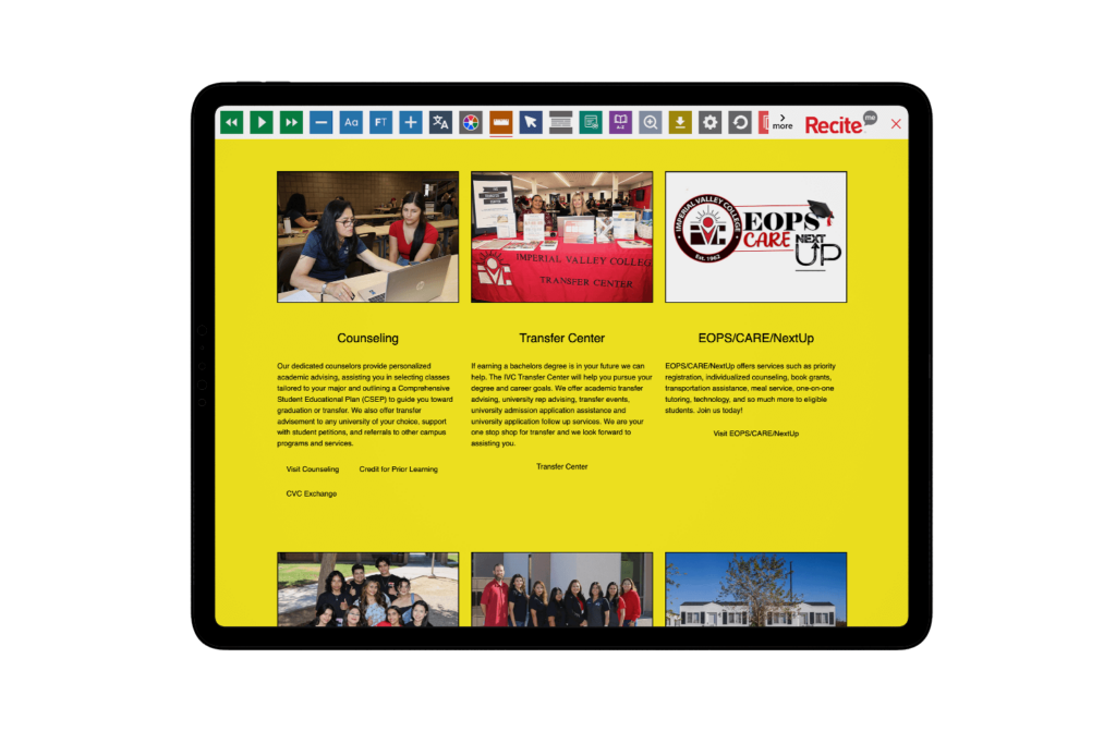 Tablet with screenshot of Imperial Valley College website