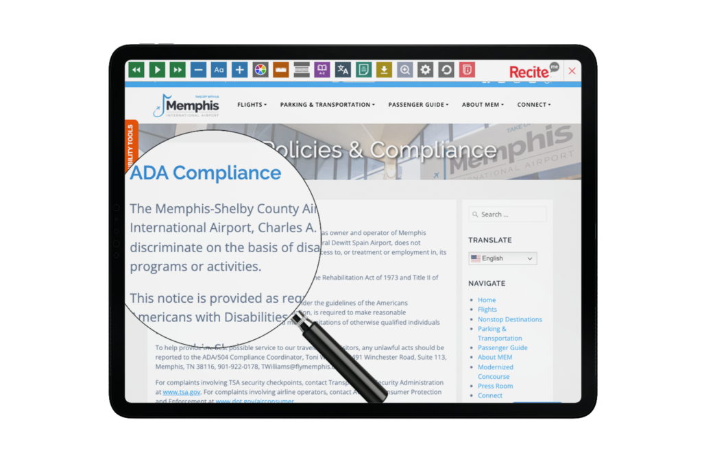 Tablet with screenshot of https://flymemphis.com/ website.