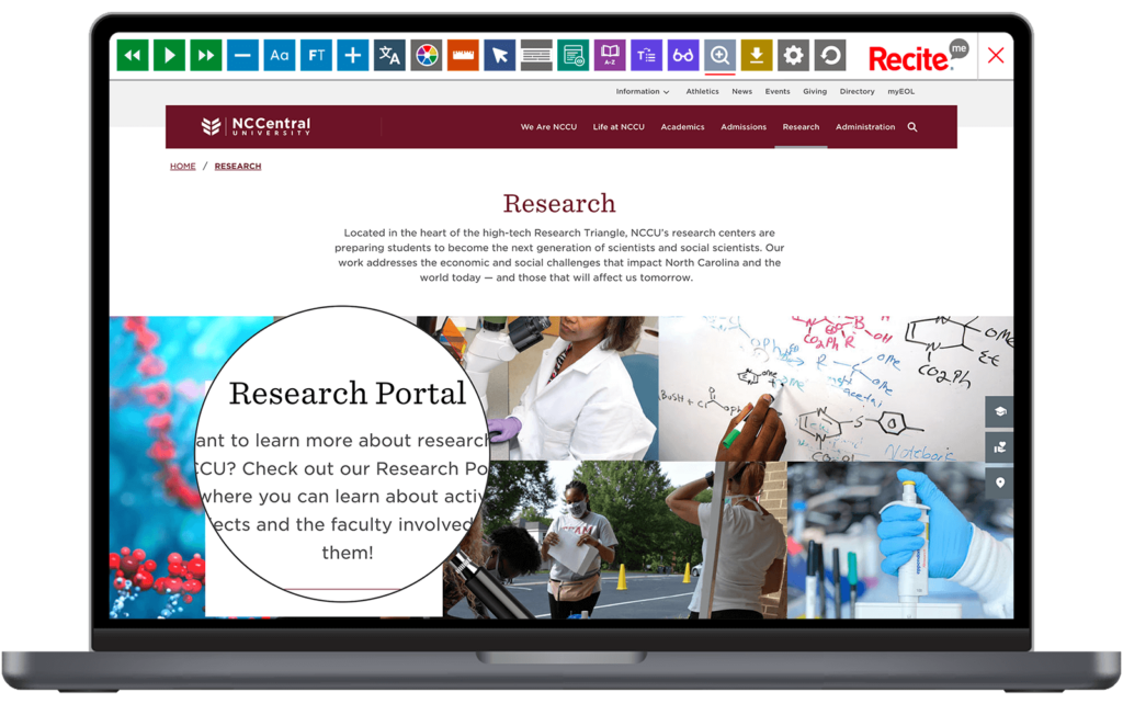 Laptop with screenshot of the North Carolina Central University website