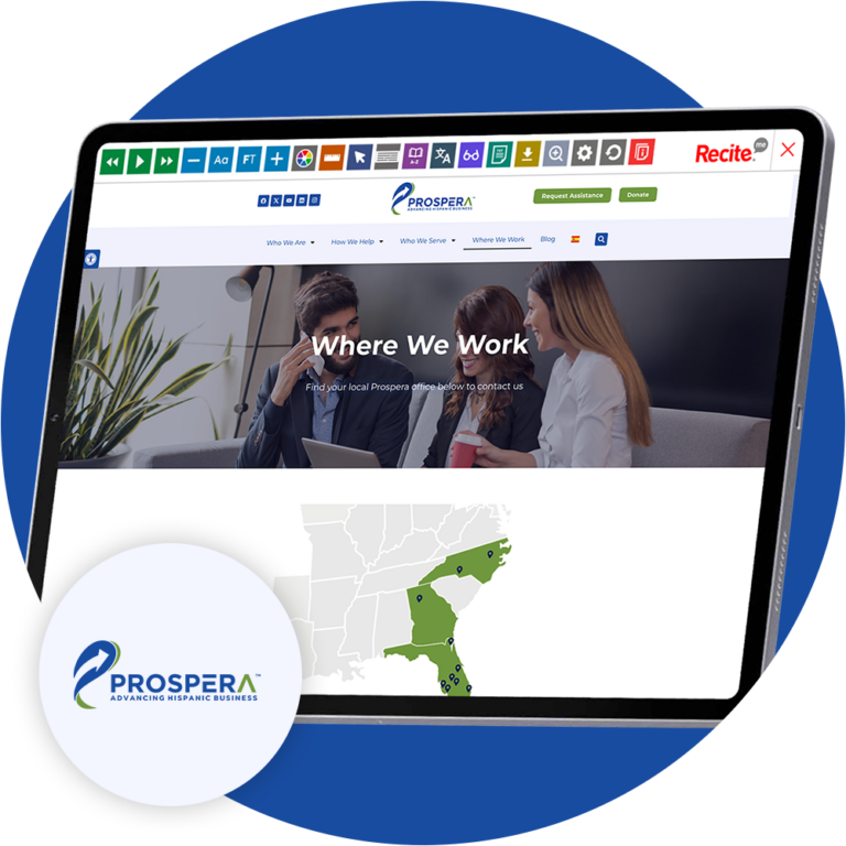 Tablet with screenshot of the Prospera website