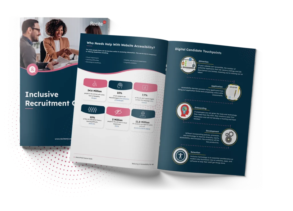 mockup of the recruitment guide showing the front cover and intro pages